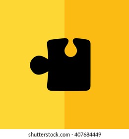 Black puzzle icon vector illustration. Yellow background