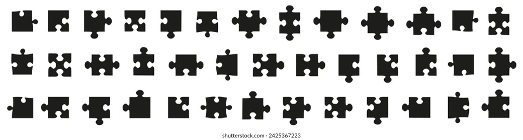 Black puzzle piece element collection. Set of game puzzle shape