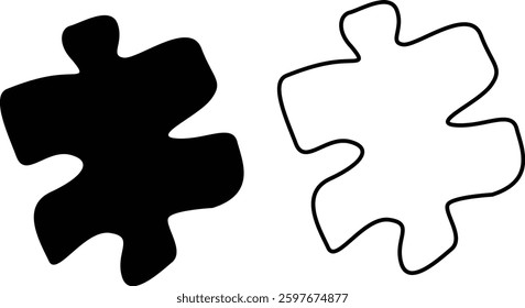Black Puzzle Piece Silhouette for Modern and Vintage Inspired Graphic Projects