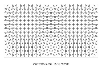 Black puzzle pieces on white background. Complete jigsaw. Blank puzzle. Vector 10 Eps.