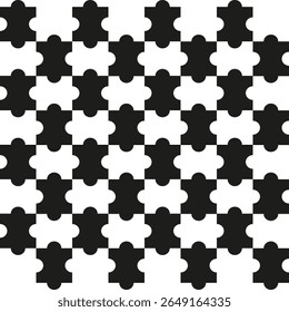 Black puzzle tiling. White plus grid. Seamless pattern Vector. Simple contrast texture.
