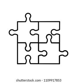 Black puzzles isolated on white background, outline design. Vector illustration