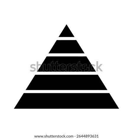 A black pyramid icon, composed of five horizontal layers, forming a triangular shape. The design is simple, geometric, and isolated on a white background.