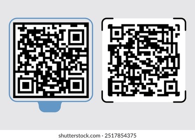 Black QR code icons isolated on white background. Realistic QR code for mobile app and website usage.