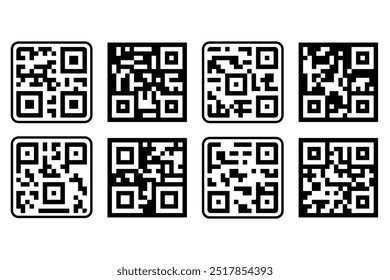 Iconos negros del código de QR con el diseño realista aislado en el fondo blanco perfecto para el App y el Web.