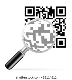 Black QR identification code with loupe illustration