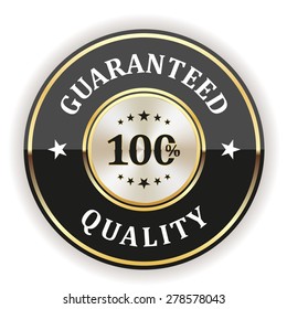 Black quality guaranteed badge with gold border on white background