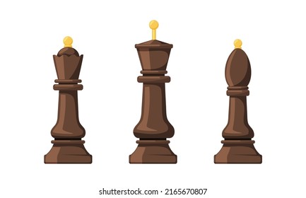 Reina negra, obispo, piezas de ajedrez rey. Ilustración de vectores de juegos de mesa estratégicos intelectuales