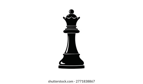 A black queen chess piece is depicted as a silhouette against a white background. This is a vector illustration of the iconic game piece, isolated for easy use in designs.