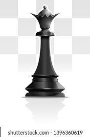 Black Queen on the background of the chessboard silhouette. Chess concept design. Vector illustration