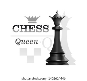 Black Queen on the background of the chessboard silhouette. Chess concept design. Vector illustration