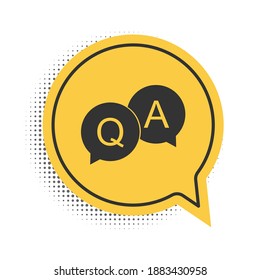 Black Question and Answer mark in speech bubble icon isolated on white background. Q and A symbol. FAQ sign. Copy files, chat speech bubble. Yellow speech bubble symbol. Vector.