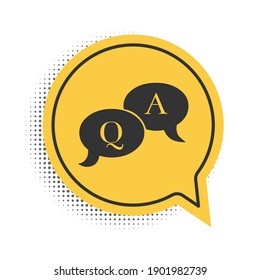 Black Question and Answer mark in speech bubble icon isolated on white background. Q and A symbol. FAQ sign. Copy files, chat speech bubble. Yellow speech bubble symbol. Vector.