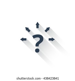 Black Question Mark Arrows icon with long shadow