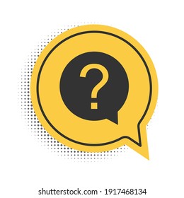 Black Question mark in circle icon isolated on white background. Hazard warning symbol. Help symbol. FAQ sign. Yellow speech bubble symbol. Vector.