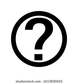 Black question mark icon on a white background with a circular frame. information location symbol for apps and websites