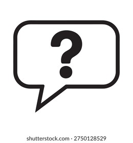 A black question mark inside a white speech bubble on a white background