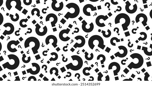 Plano de fundo de padrão de ponto de interrogação preto. Resposta palpite faq decorativo abstrato papel de parede. Ilustração vetorial