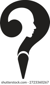 Silueta negra del signo de interrogación con el perfil humano blanco dentro del Vector