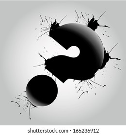 a black question mark with a lot of spots around it