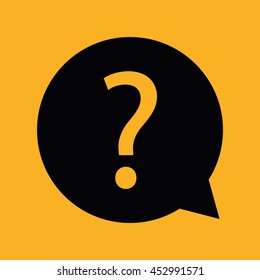 Black question mark vector icon. Yellow background
