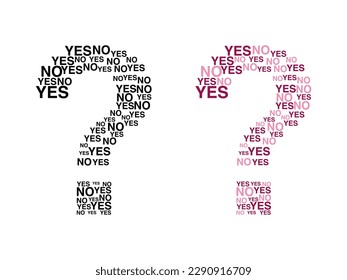 Black question mark of the word Question isolated with the words "YES" and "NO". Colorful question word cloud concept.