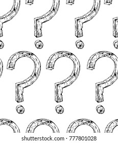 Black questions signs on a white background. Seamless texture. Repeating background. Tile pattern.