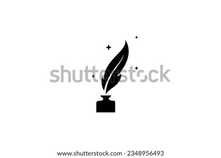 Black quill pen logo design with inkwell decorated stars