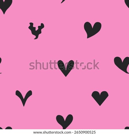 Black quirkly heart seamless pattern. Vector illustration template for Valentine's Day. Love design for fabric, wrapping paper, gift box. 
