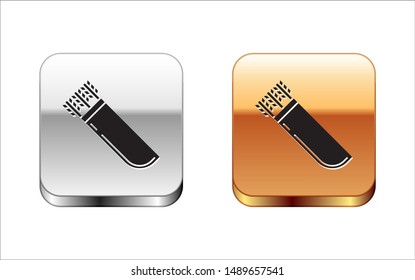 Black Quiver with arrows icon isolated on white background. Silver-gold square button. Vector Illustration