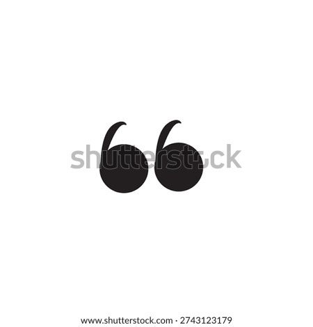 Black quotation mark icon isolated on white background. Double quote symbol for text, speech bubble, citation, and typography design.