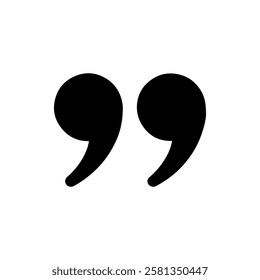 Black quotation mark icon silhouette vector flat illustration design on white background.