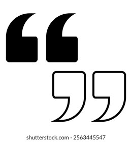 Black quotation mark, quote symbol icon vector illustration, double quotation mark isolated on white background.