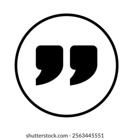 Black quotation mark, quote symbol icon vector illustration, double quotation mark isolated on white background.