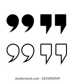 Black quotation mark, quote symbol icon vector illustration, double quotation mark isolated on white background.