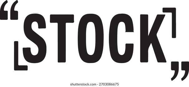 Aspas pretas delimitando a palavra stock texto tipografia