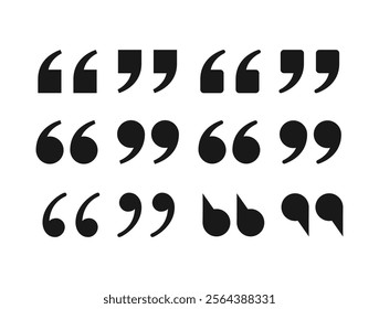 Black quotation marks on white background. Quotation Marks Signs. Inverted commas talking marks set. Talk bubble speech. Vector illustration.