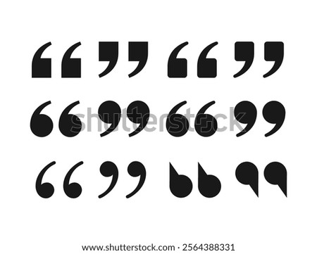 Black quotation marks on white background. Quotation Marks Signs. Inverted commas talking marks set. Talk bubble speech. Vector illustration.