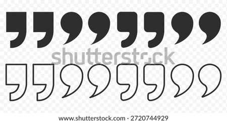 Black quotation marks on white background. Quotation Marks Signs. Inverted commas talking marks set. Talk bubble speech. Quote right icon. Simple element illustration. outline and flat symbol design