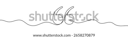 Black quotation marks in one line art style. Quotation marks drawing with editable stroke on white background. Vector illustration.