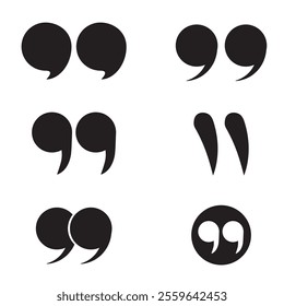 Black Quotation Marks Set. Speech Mark Icon. Round Quotes Symbol and Sign.