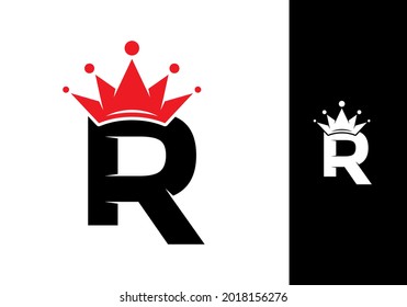 Black R initial letter with red crown logo design