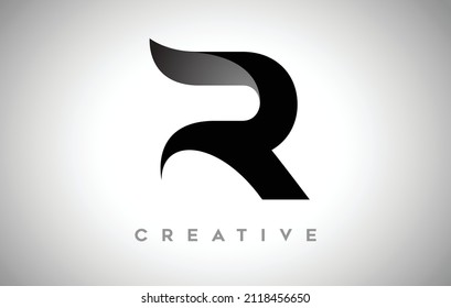 Black R Letter Logo Icon Design. Letter R Logo Design with Minimalist Creative Look and soft Shaddow on White background Vector