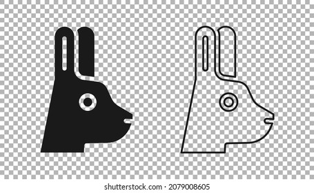 Black Rabbit with ears icon isolated on transparent background. Magic trick. Mystery entertainment concept.  Vector