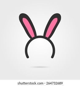 black rabbit ears mask with shadow. concept of festival, children feast, surprise, festive masquerade, merriment. isolated on grey background. flat style trendy modern logo design vector illustration