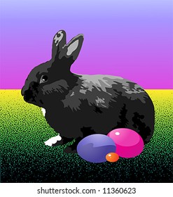 black rabbit with Easter eggs & candy