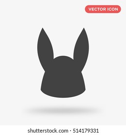 Black rabbit head vector icon on white background, isolated with long shadow