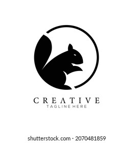 Icono de conejo negro en línea circular, plantilla de diseño de logotipo