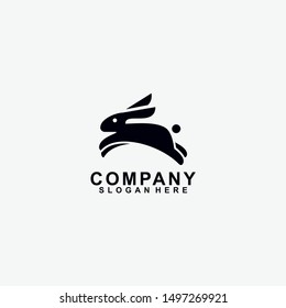 Black Rabbit Logo Design. Isolated In White Background. Vector Illustration