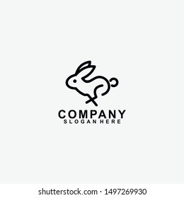 Black Rabbit Logo Design. Isolated In White Background. Vector Illustration